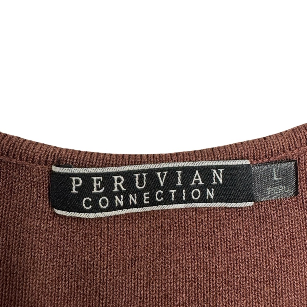 Peruvian Connection Knitted Tank Top Pima Cotton Bamboo Women's L Brown Ribbed - Picture 4 of 8